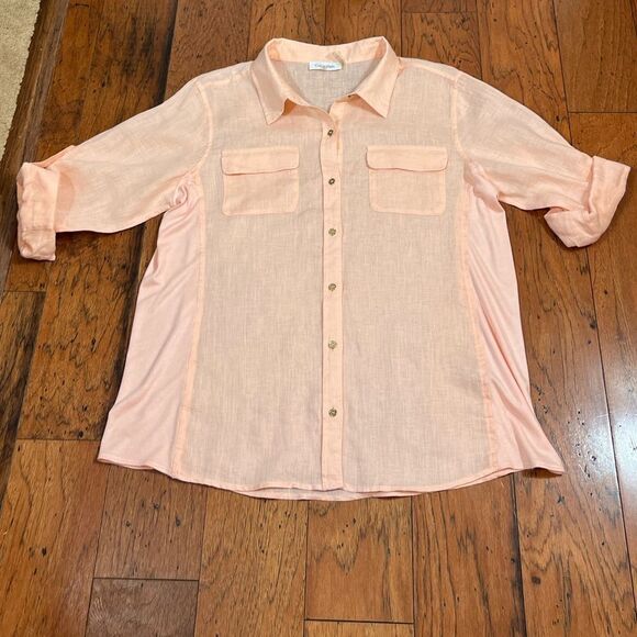 Calvin Klein Peach Button Up Blouse, Size L - Picture 7 of 7